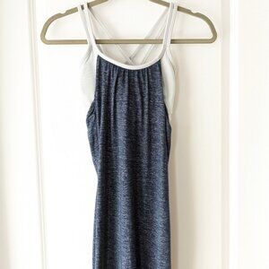 Navy blue, Athleta athleisure dress with built-in bra, strappy back